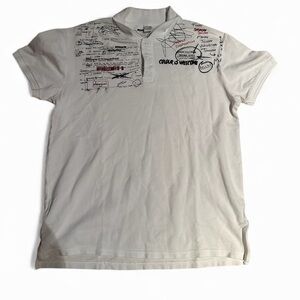 Men's Desigual White Graphic Polo Shirt XL